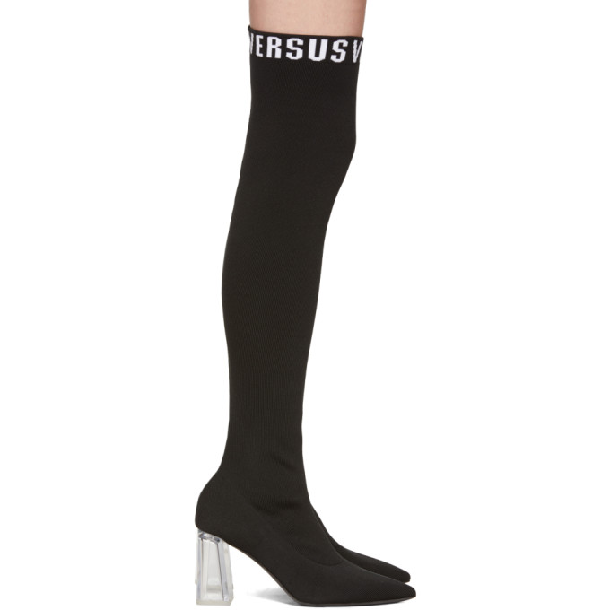 Versus Black Logo Sock Boots