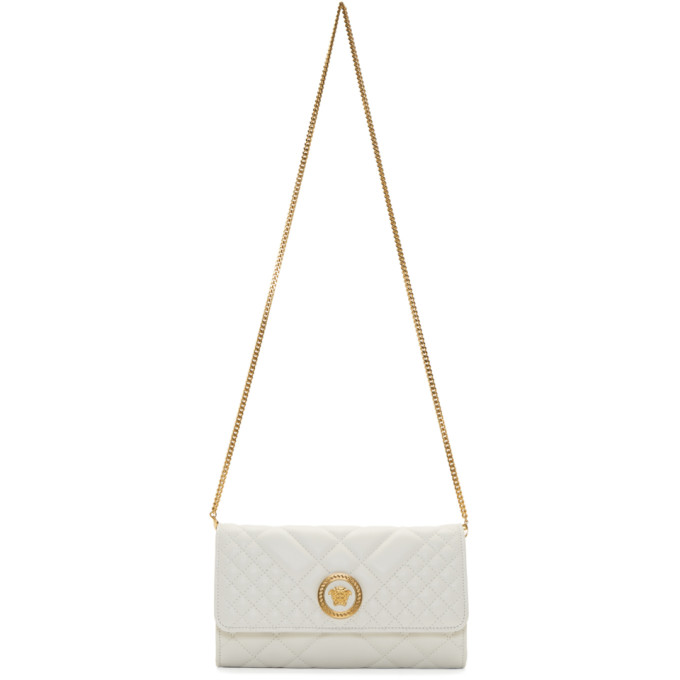 Versace Off-White Quilted Continental Chain Wallet Bag