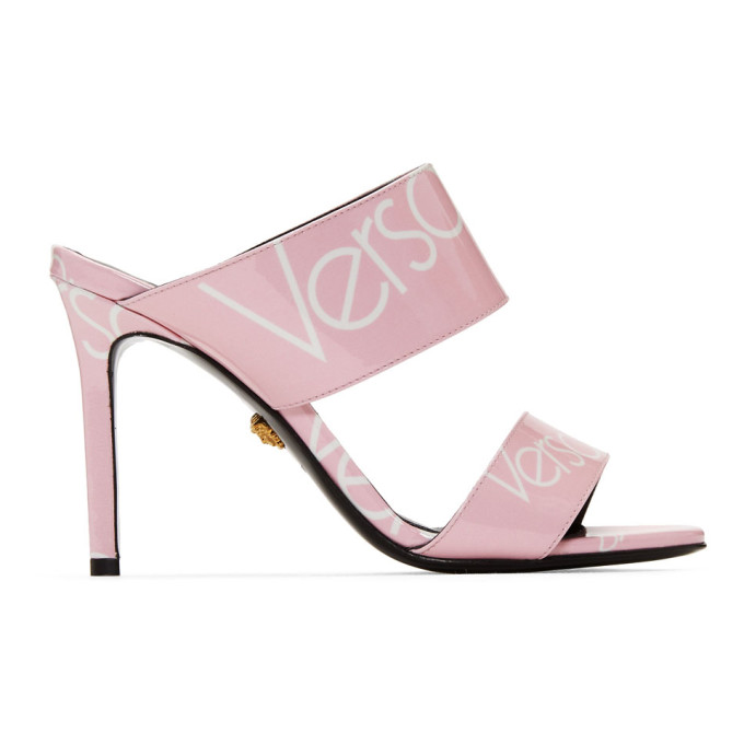 Versace Pink Patent Logo Stamp Sandals