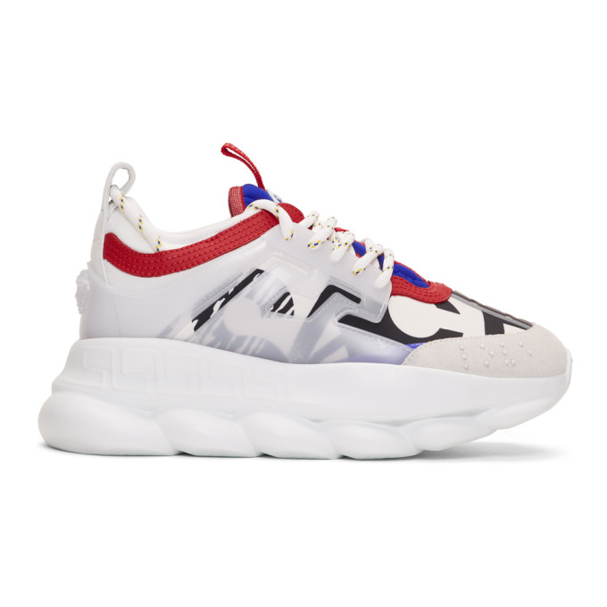 Versace White Multicolor Chain Reaction Sneakers
