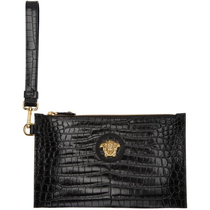 Versace Black Croc Small Medusa Pouch