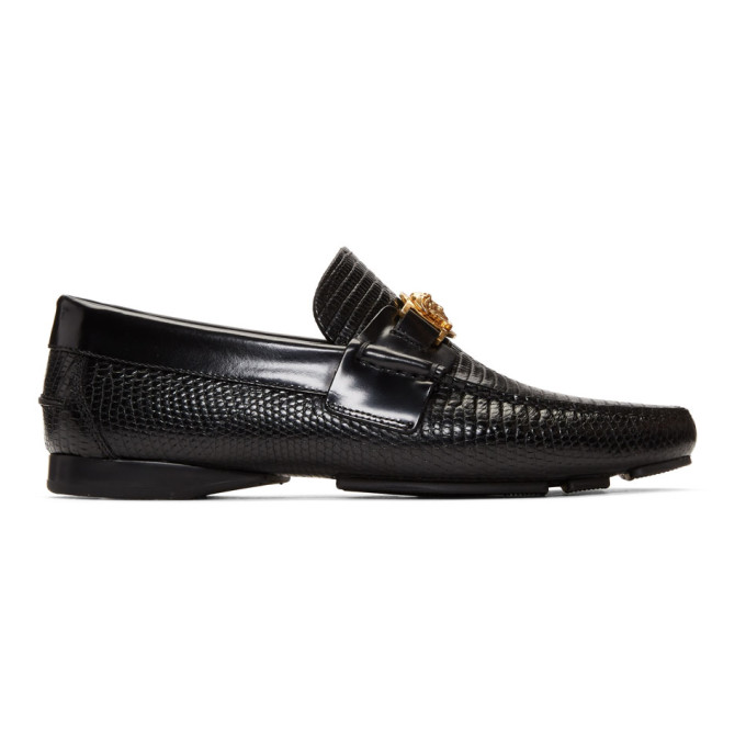 Versace Black Croc Medusa Loafers
