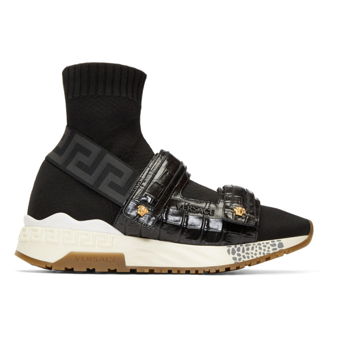 Versace Black Croc Medusa Sock High-Top Sneakers