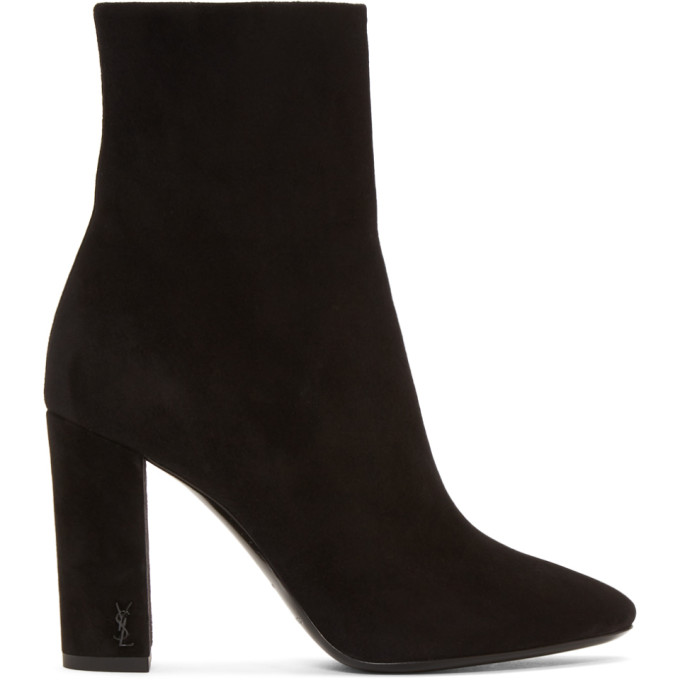 Saint Laurent Black Suede Loulou Heeled Boots
