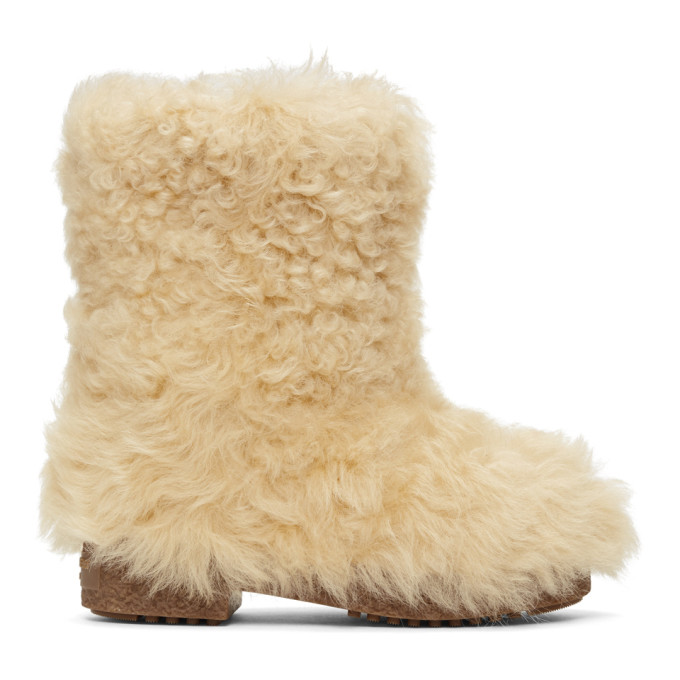 Saint Laurent White Furry Snow Boots