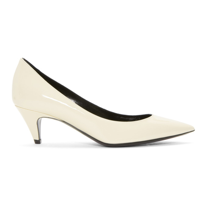 Saint Laurent White Patent Charlotte Heels