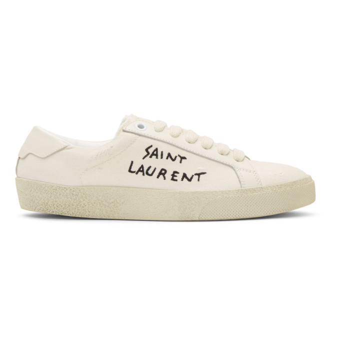 Saint Laurent Off-White Canvas Court Classic Sneakers