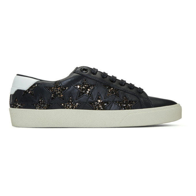 Saint Laurent Black Glitter Stars Court Classic Sneakers