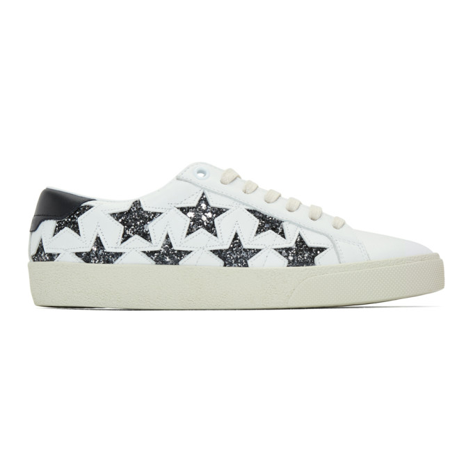 Saint Laurent White Glitter Stars Court Classic Sneakers