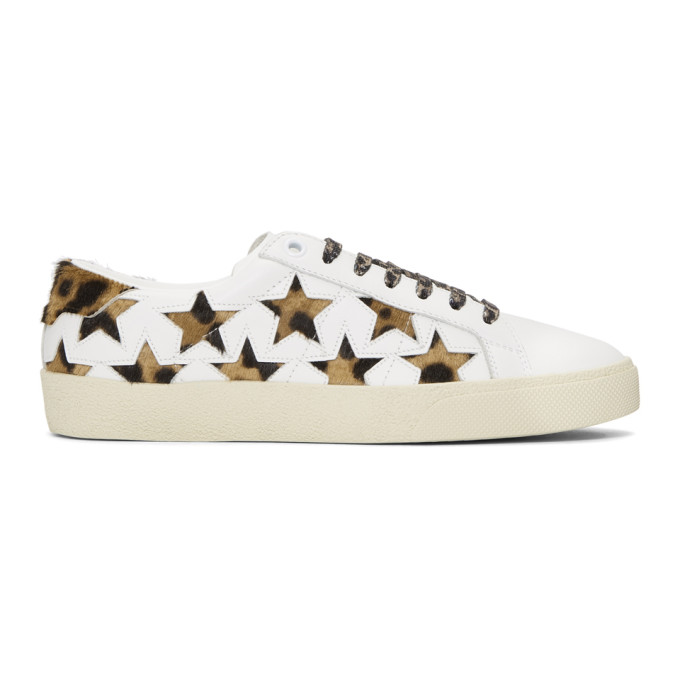 Saint Laurent White Leopard Stars Court Classic Sneakers