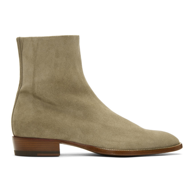 Saint Laurent Beige Suede Wyatt Boots