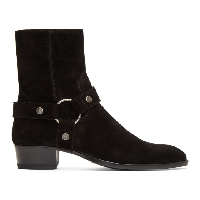 Saint Laurent Black Suede Wyatt Harness Boots