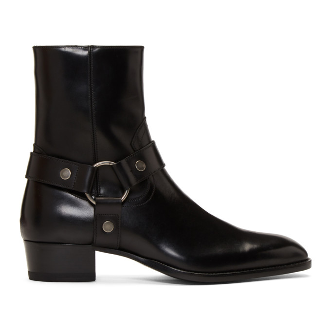 Saint Laurent Black Wyatt Harness Boots