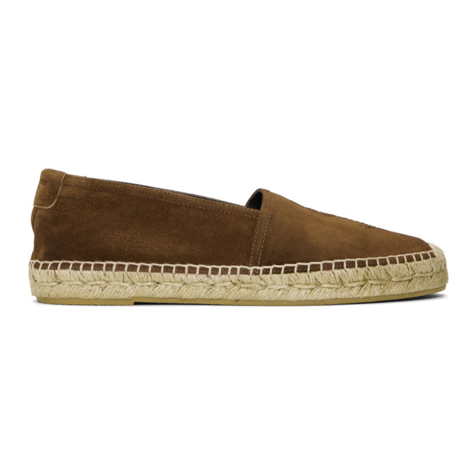 Saint Laurent Brown Suede Monogramme Espadrilles