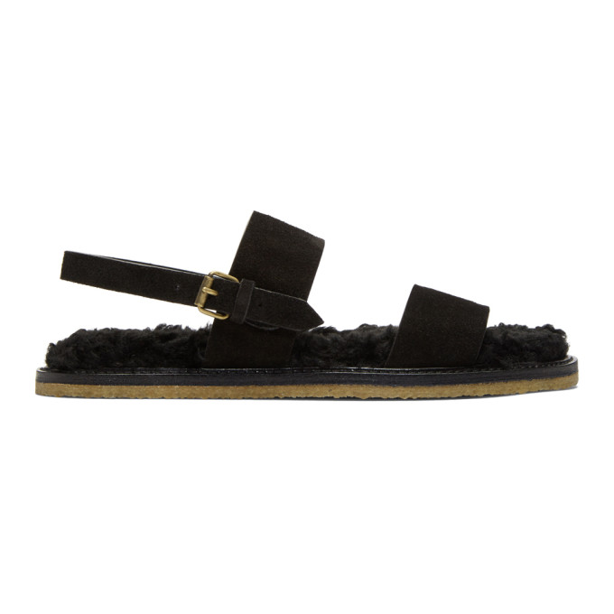 Saint Laurent Black Shearling Noé Sandals