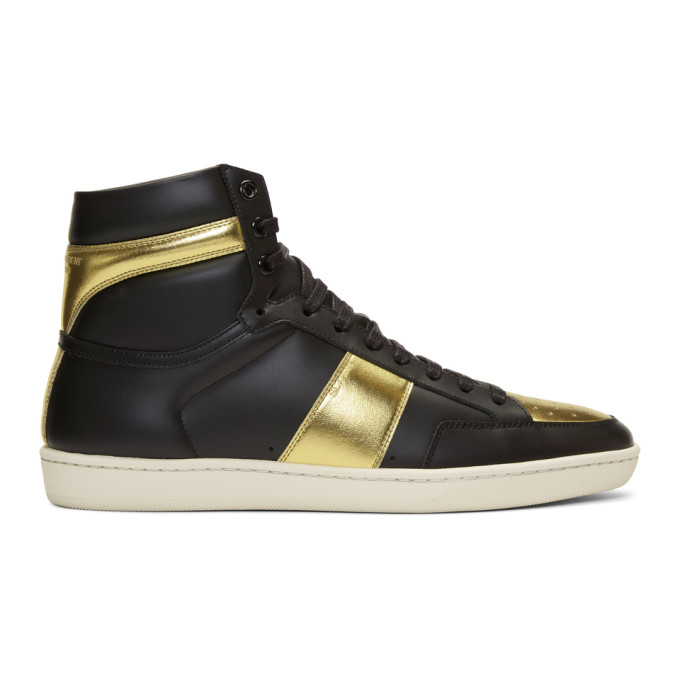 Saint Laurent Black & Gold SL/10 High-Top Sneakers