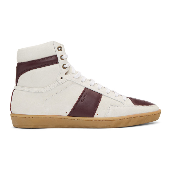 Saint Laurent White & Burgundy Court Classic SL/10 High-Top Sneakers