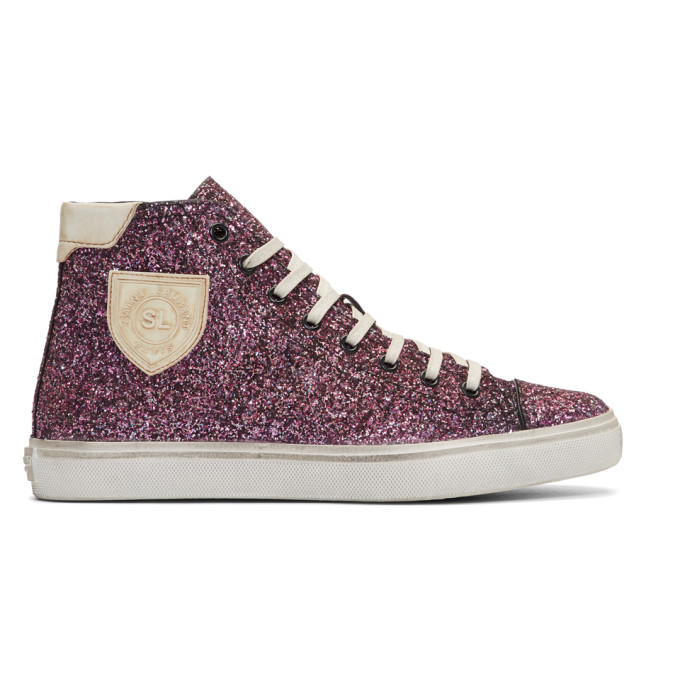 Saint Laurent Pink Bedford Glitter High-Top Sneakers