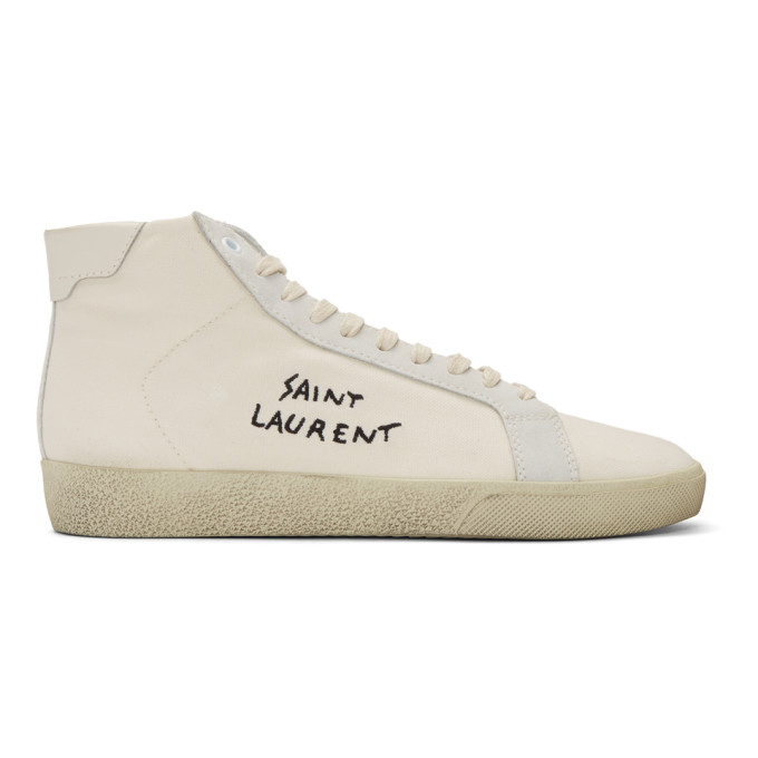 Saint Laurent White Signature SL06 Mid-Top Sneakers