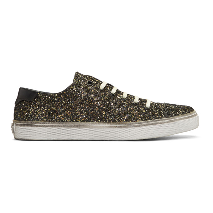 Saint Laurent Gold & Black Glitter Bedford Sneakers