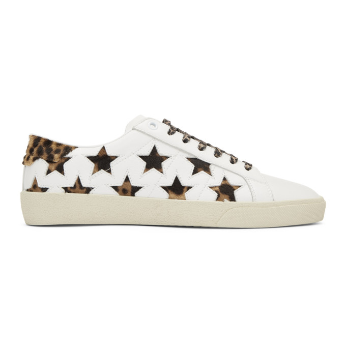 Saint Laurent White & Leopard Court Classic Star Sneakers