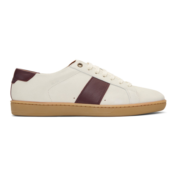 Saint Laurent White & Burgundy Court Classic SL/01 Sneakers