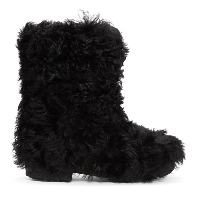 Saint Laurent Black Furry Boots