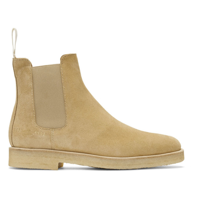 Woman by Common Projects Tan Suede Chelsea Boots