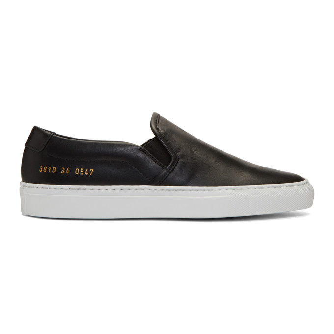 Woman by Common Projects Black Leather Slip-On Sneakers