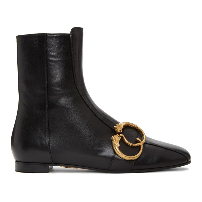 Charlotte Olympia Black Two Rings Leopard Ankle Boots