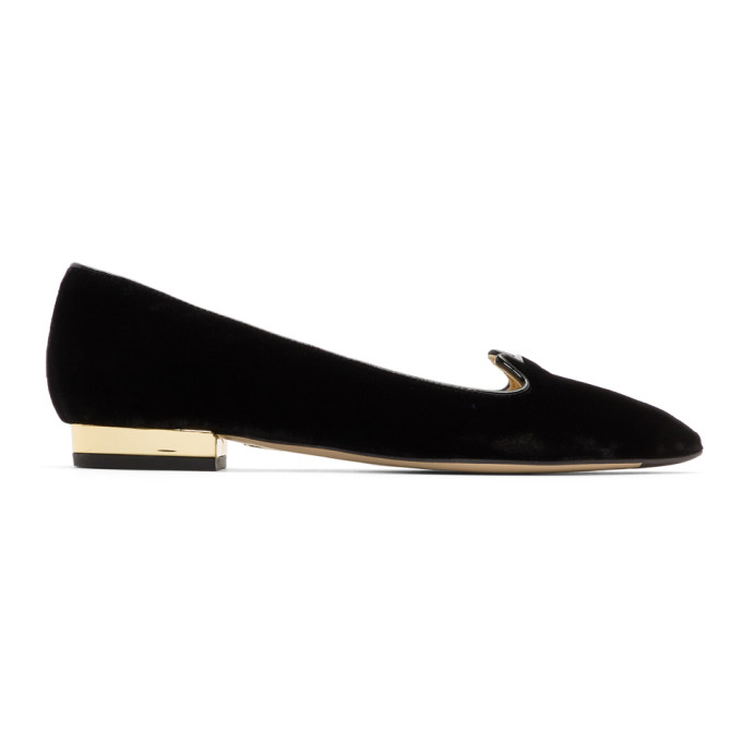 Charlotte Olympia Black Velvet Kitty D'Orsay Flats