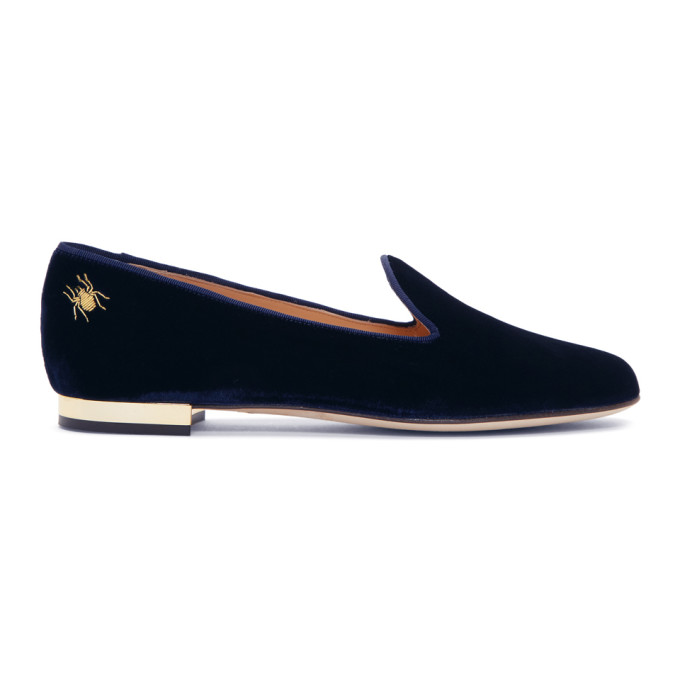 Charlotte Olympia Navy Velvet Nocturnal Loafers