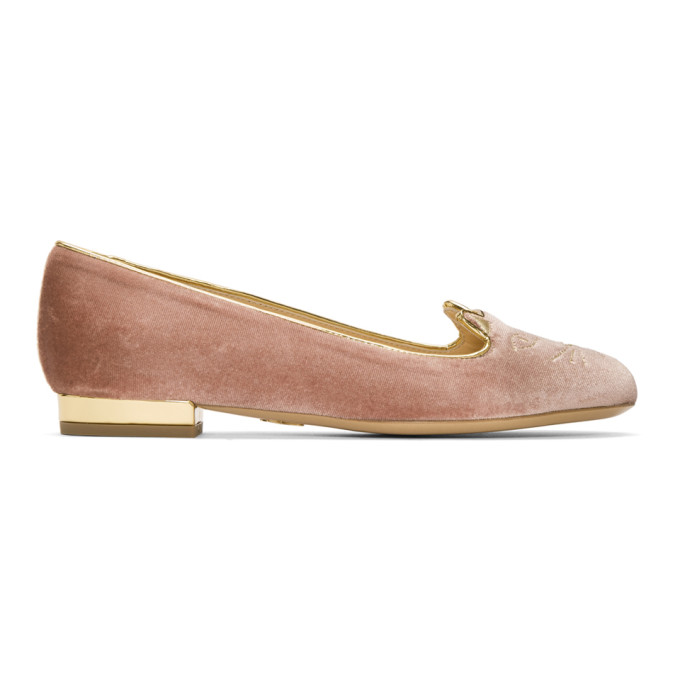 Charlotte Olympia SSENSE Exclusive Pink Satin Kitty Slippers