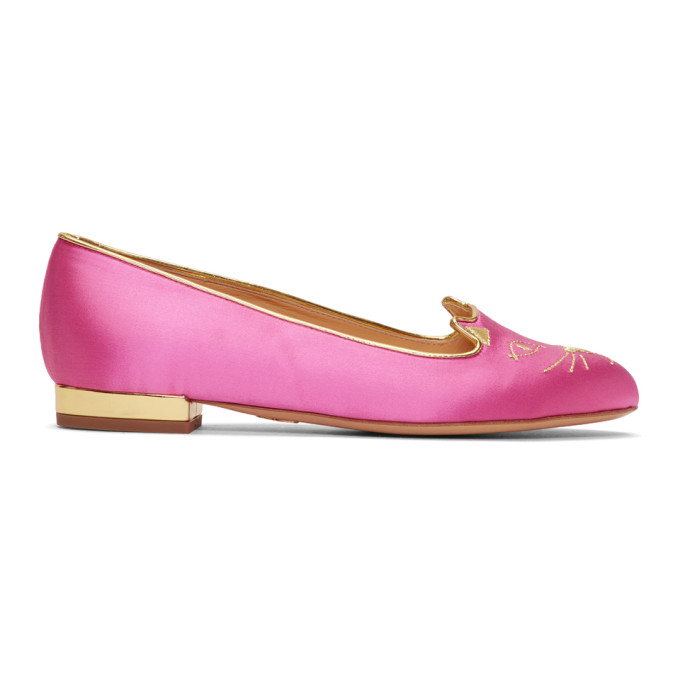 Charlotte Olympia SSENSE Exclusive Pink Satin Kitty Flats