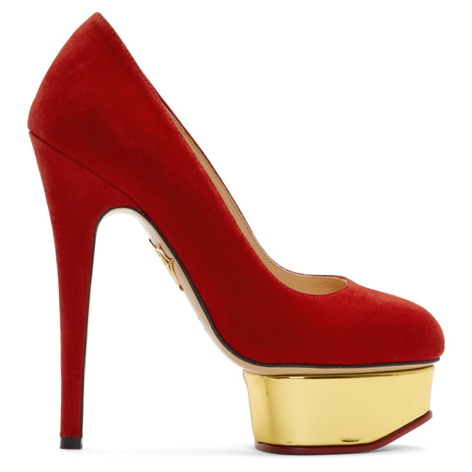 Charlotte Olympia Red Suede Platform Dolly Heels