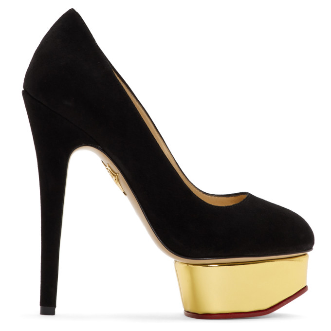 Charlotte Olympia Black Suede Dolly Platform Heels