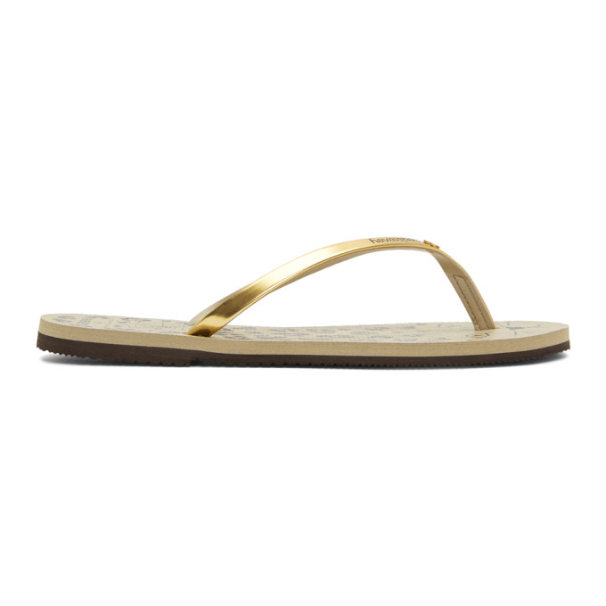 Charlotte Olympia Beige & Gold Havaianas Edition Kitty Sandals