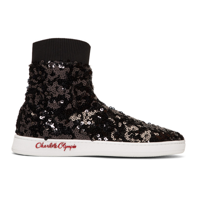 Charlotte Olympia Black Sequin Sock Sneakers