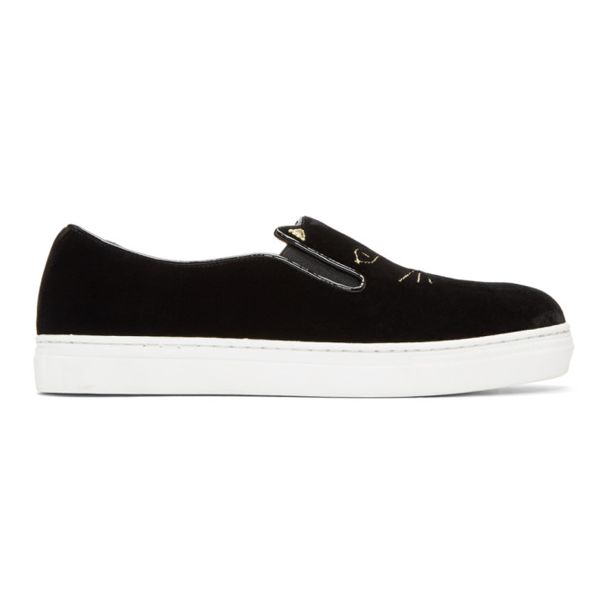 Charlotte Olympia Black Velvet Kitty Sneakers