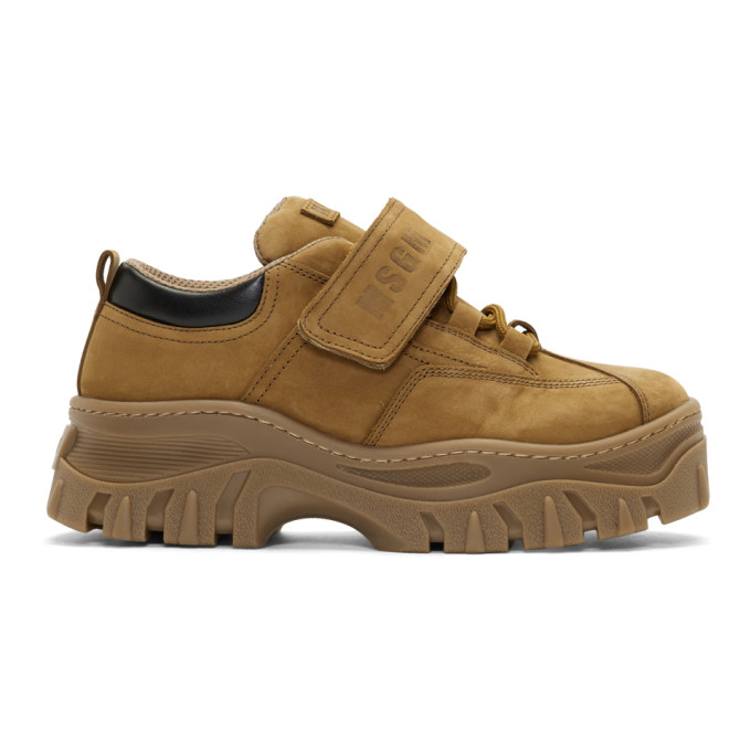 MSGM Tan Suede Strap Chunky Double Sole Sneakers