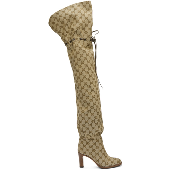 Gucci Beige GG Lisa Over-the-Knee Boots