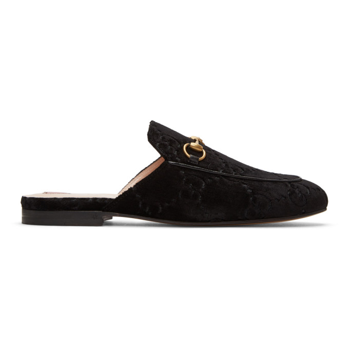 Gucci Black Velvet GG Princetown Slippers