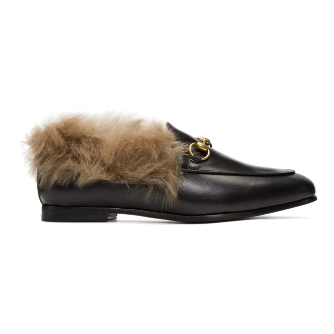 Gucci Black Wool-Lined Jordaan Loafers