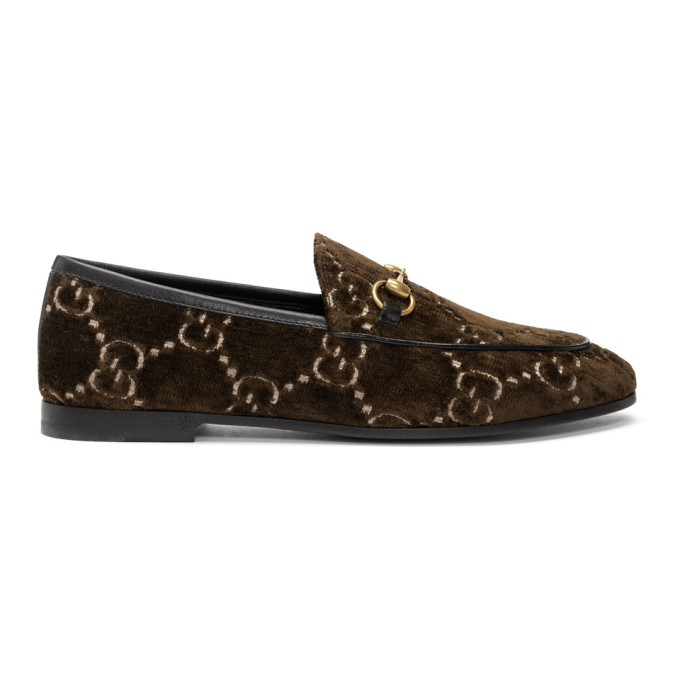 Gucci Brown Velvet GG New Jordaan Loafers