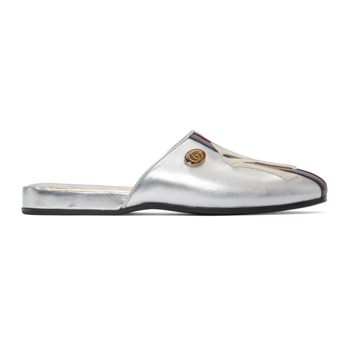 Gucci Silver NY Yankees Edition Patch Mules