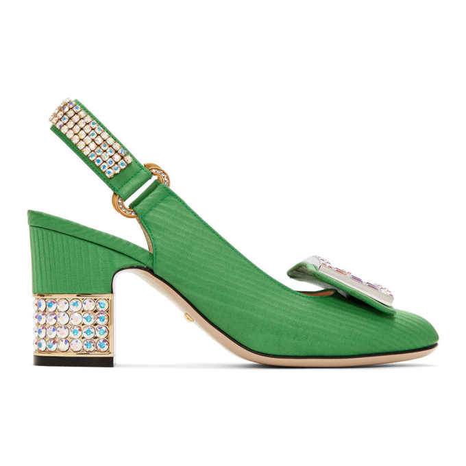 Gucci Green Moire Madelyn Slingback Heels
