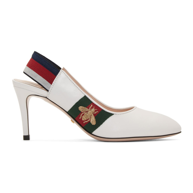 Gucci White Sylvie Elastic Heels