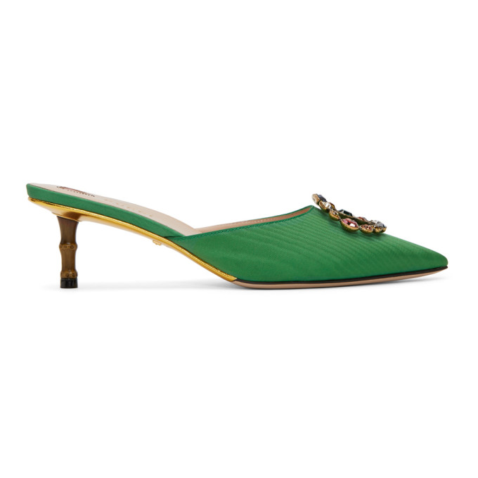Gucci Green Unia Bamboo Heel Mules