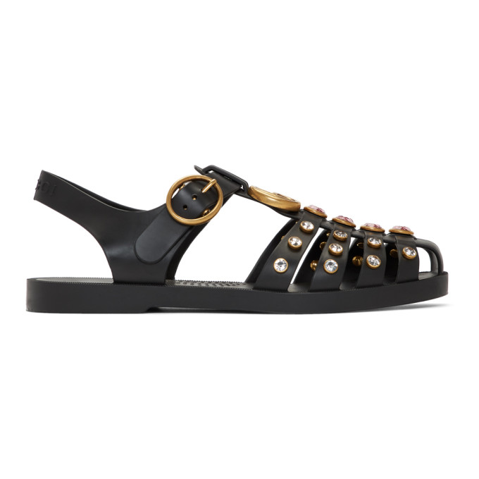Gucci Black Crystal Cage Sandals