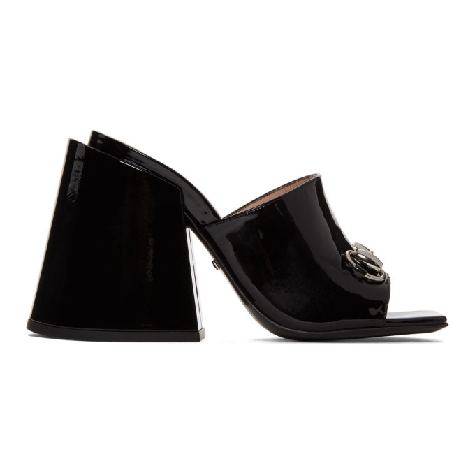Gucci Black Patent Lexi Horsebit Sandals
